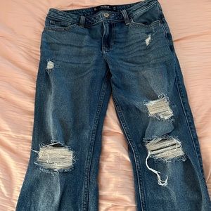 Low-Rise Ripped Dark Wash 90s Straight Jeans Vintage Stretch